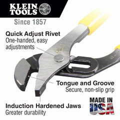 Klein D502-10 Pump Pliers 10 inch 1-3/4 inch Max Jaw Opening Plastic Yellow Handle