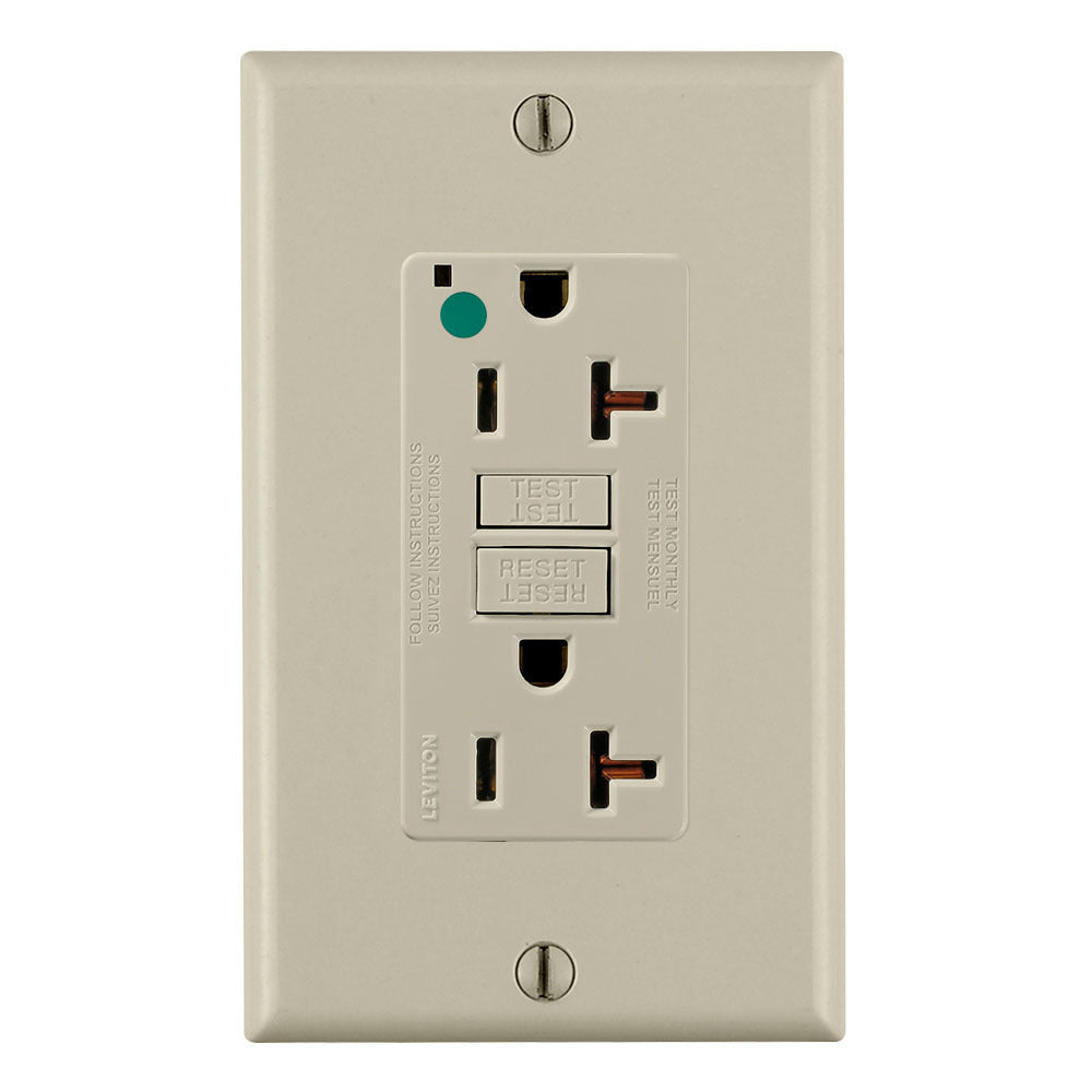 Leviton GFNT2-HGI SmartlockPro Slim Self-test GFCI Receptacle Hospital Grade Ivory