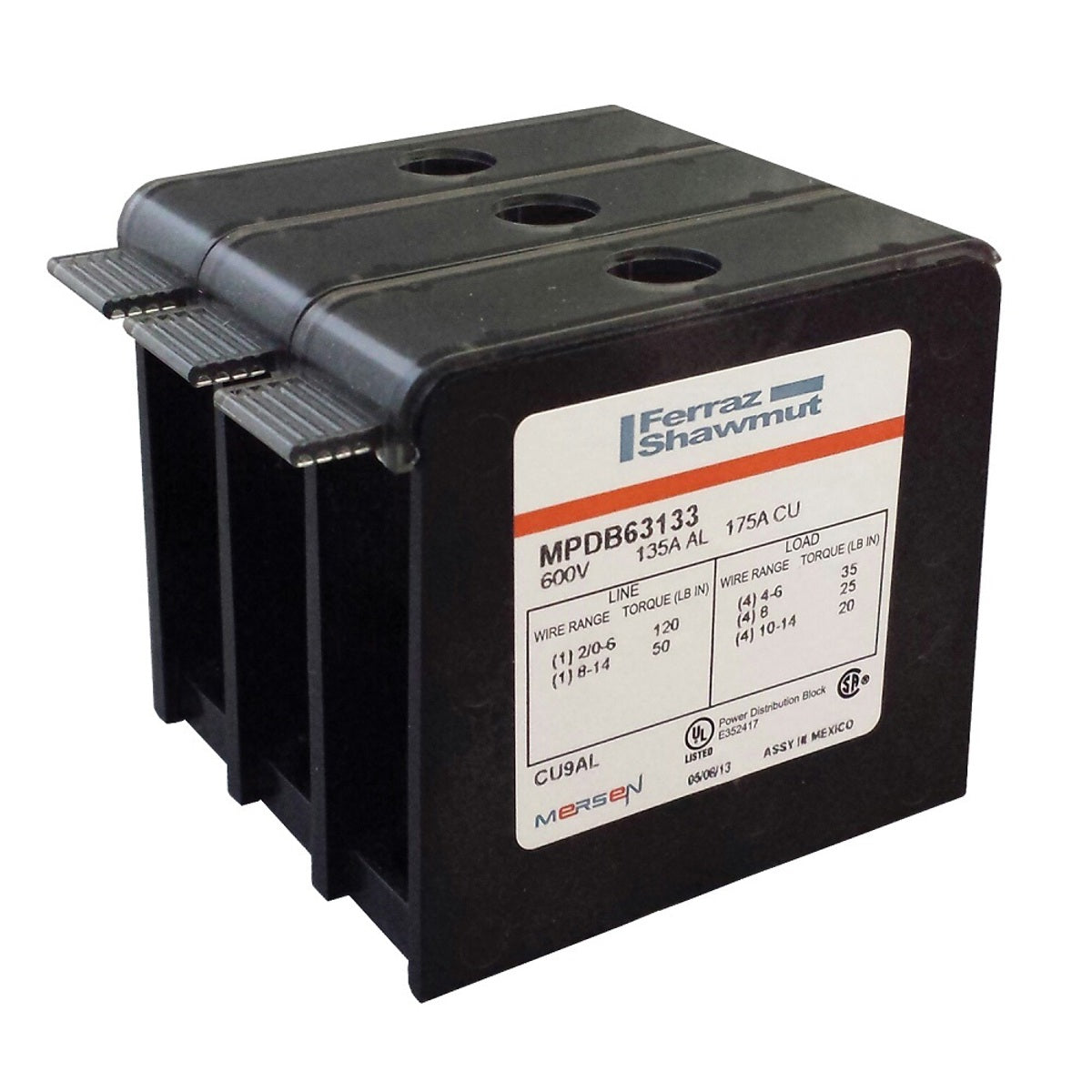 Mersen MPDB67113 Power Distribution Block 1000V 175A 3-Pole