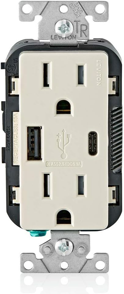 Leviton T5633-T USB Charger Duplex Receptacle 15 Amp 125 Volt Light Almond