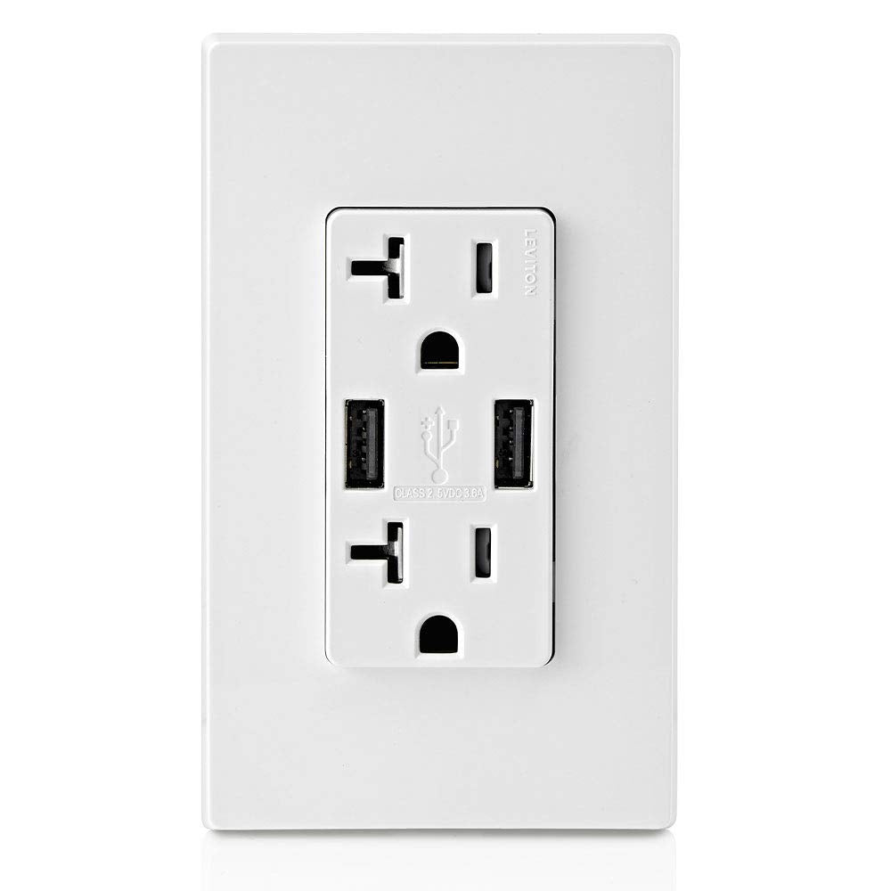 Leviton T5832-W USB Charger and Tamper-Resistant Duplex Outlet 20A White