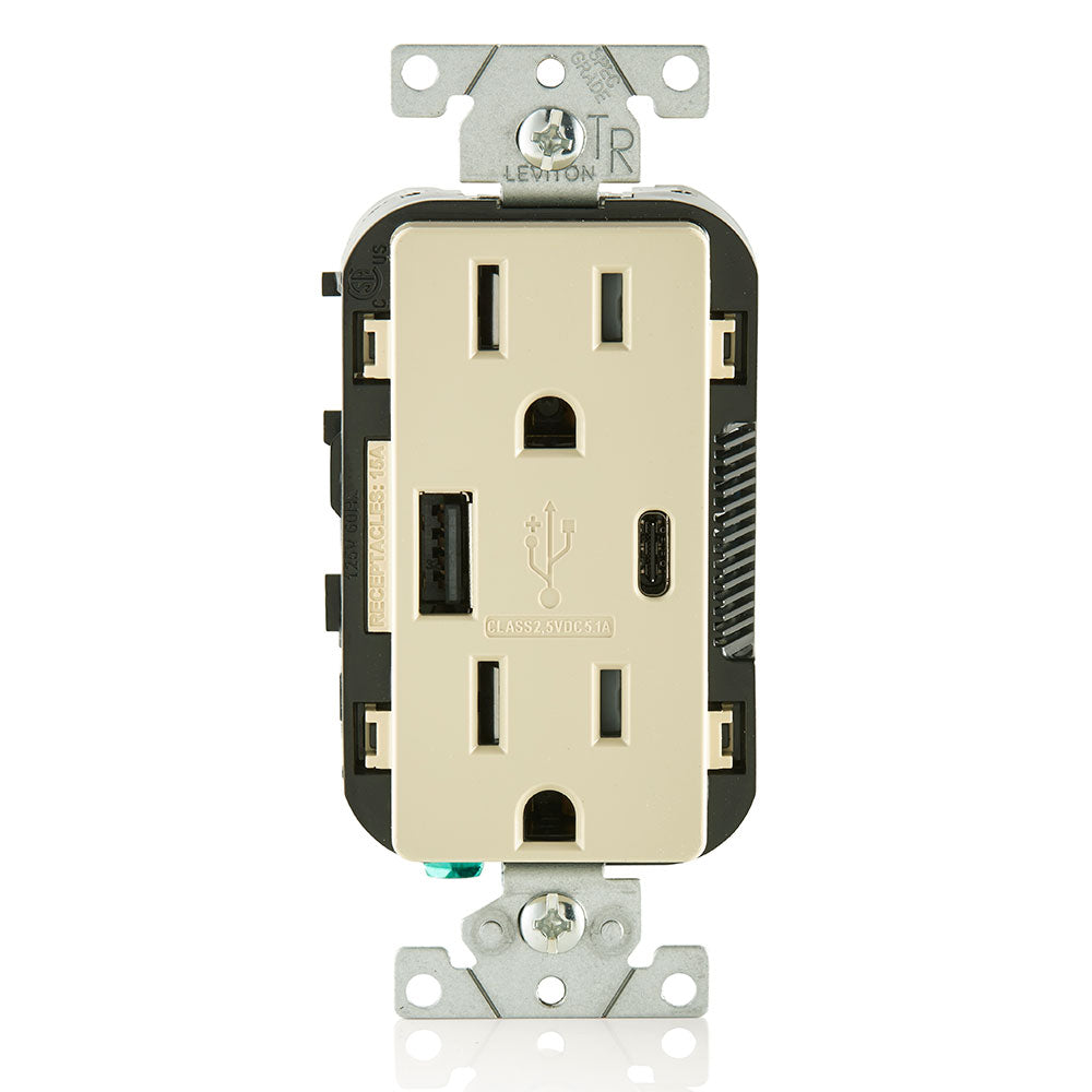 Leviton T5633-I Type A & Type-C USB Charger Duplex Receptacle 15 Amp 125 Volt