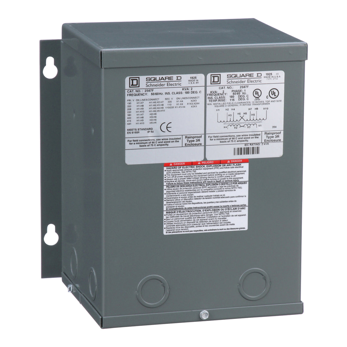 Square D 2S67F Dry Type General Purpose Transformer 2 kVA