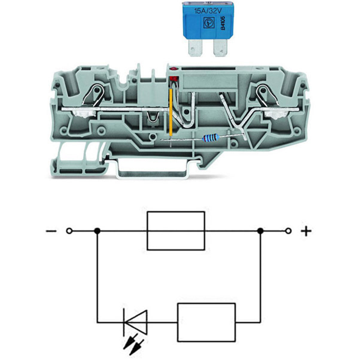 WAGO 2006-1681/1000-413 Terminal Block Feed-Through with Fuse Disconnect and LED Indicator Gray