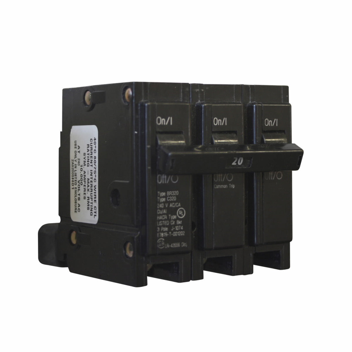 EAT ON BR320 Type BR Circuit Breaker 240 VAC 20 Amp (3-Pole)