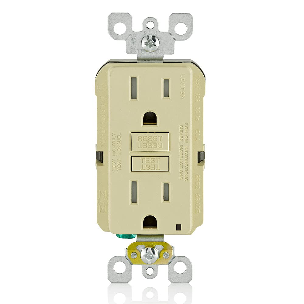 Leviton GFTR1-I Self-Test SmartlockPro Slim GFCI Tamper-Resistant Receptacle LED Indicator 15-Amp Ivory