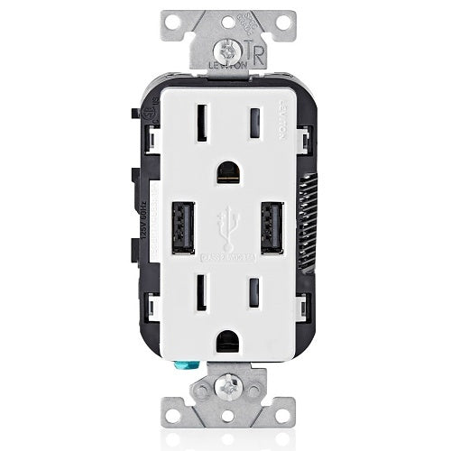 Leviton T5632-W USB Charger and Tamper-Resistant Duplex Receptacle 15A/125V