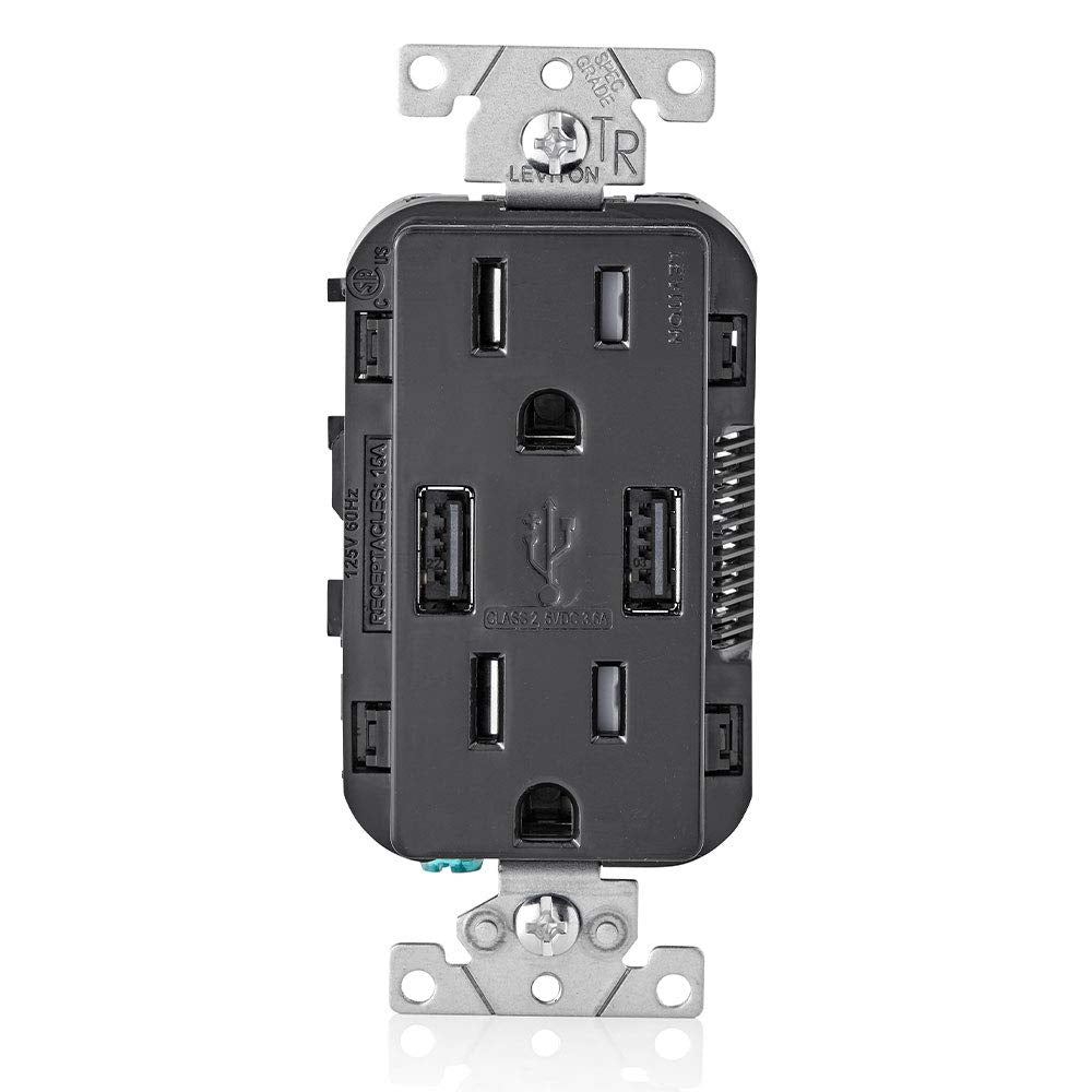 Leviton T5632-E USB Charger and Tamper-Resistant Duplex Receptacle 15A 125V