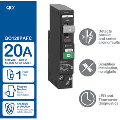 Square D QO120PAF Mini Circuit Breaker 20A 1-Pole 120VAC