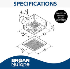 BROAN-NUTONE A110 VENTILATION FAN 110 CFM 3.0 SONES SINGLE SPEED