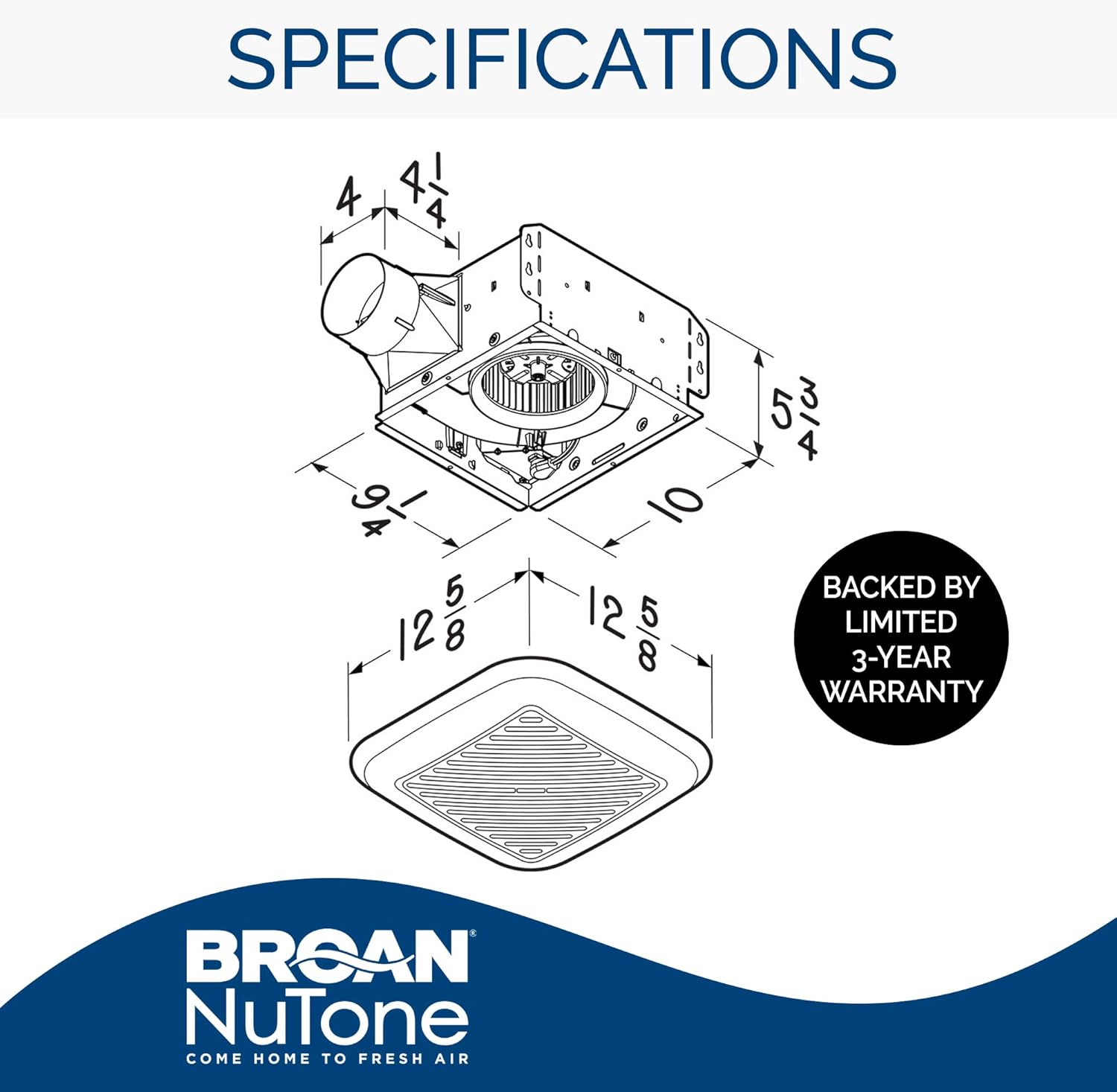 Broan-NuTone 791LEDM Ventilation Fan with LED Light 110 CFM 1.5 Sones White