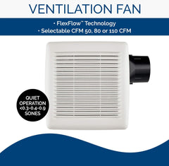 Broan-NuT ornae AE50110DC Flex DC Series Bathroom Exhaust Fan 50-110 CFM Energy Star Certified