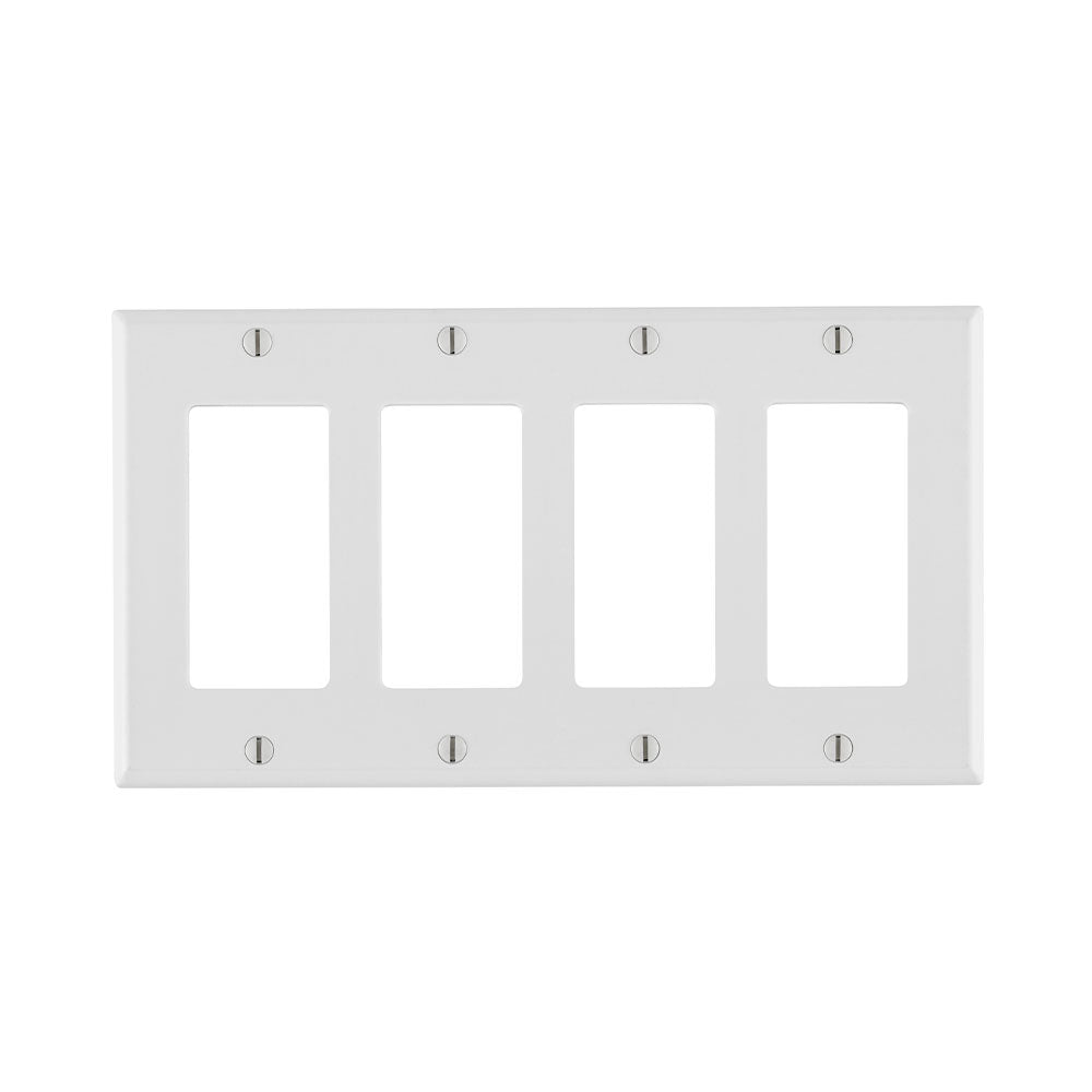 Leviton 80412-W Decora/GFCI 4-Gang Wallplate Standard Size Thermoset Device Mount White