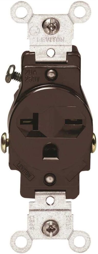 Leviton 5821 Single Receptacle Straight Blade 250 Volt 20 Amp Brown