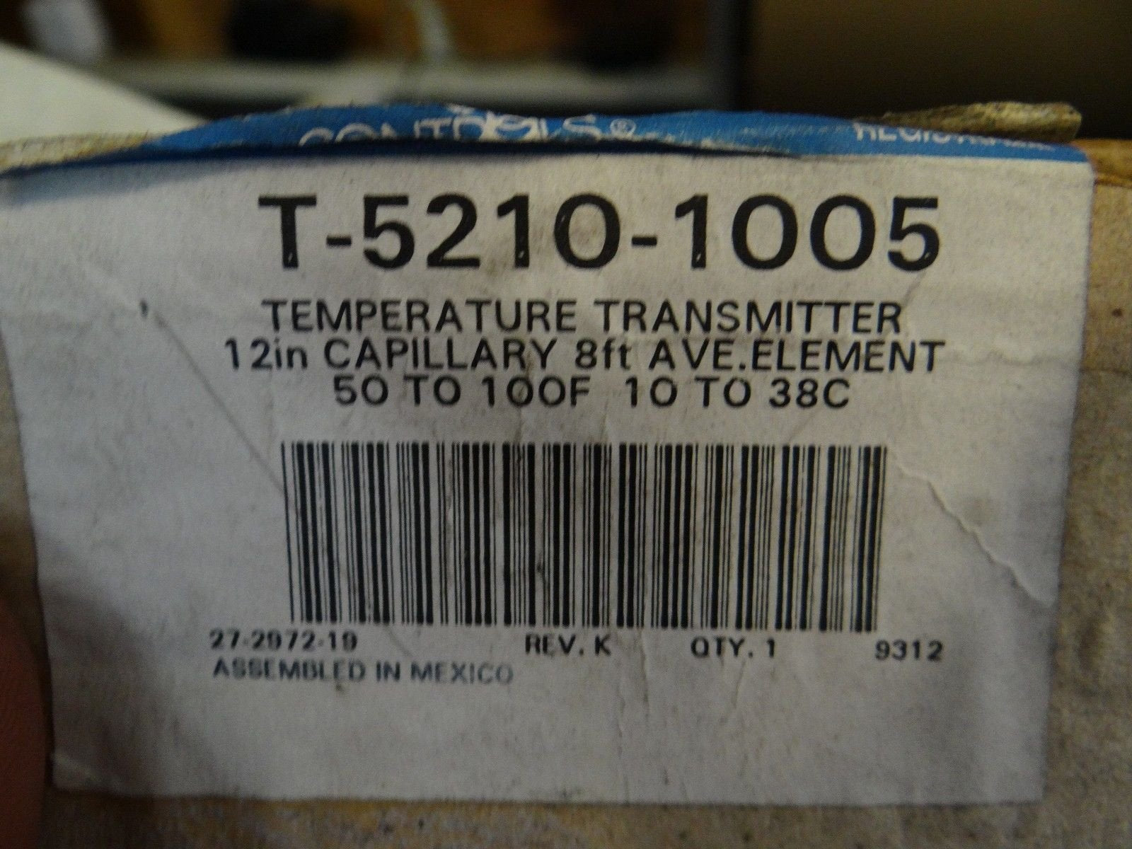 JOHNSON CONTROLS Johnson Controls T-5210-1005 Pneumatic Temperature Transmitter Copper Averaging 8 Feet with 1 Foot Capillary Element 50-100°F