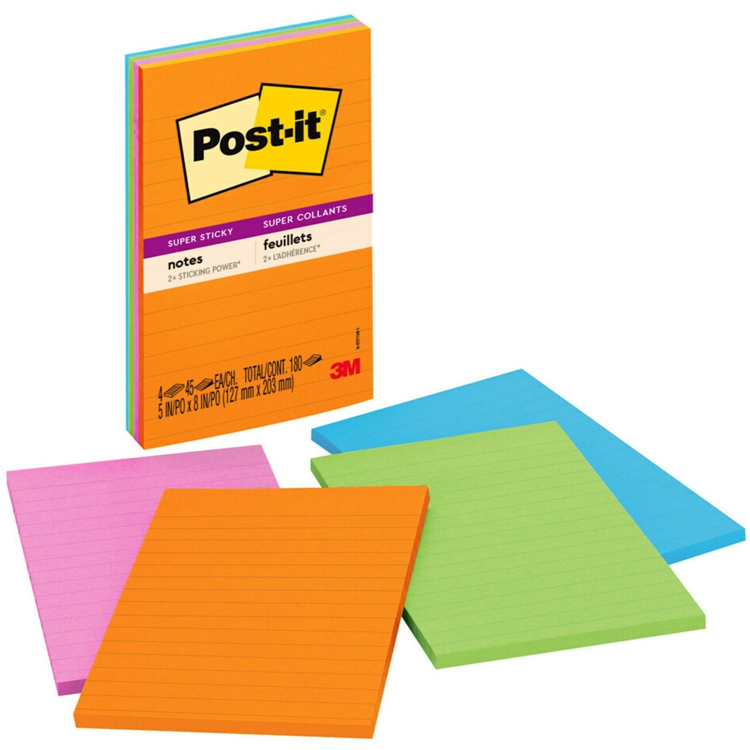 3M 3M MMM5845SSUC Post-it Super Sticky Lined Notes 5 x 8 4 Pads Pack 5845-SSUC