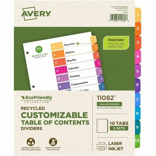 AVERY Avery AVE11082 Recycled Index Dividers 10 Tab Multi Color