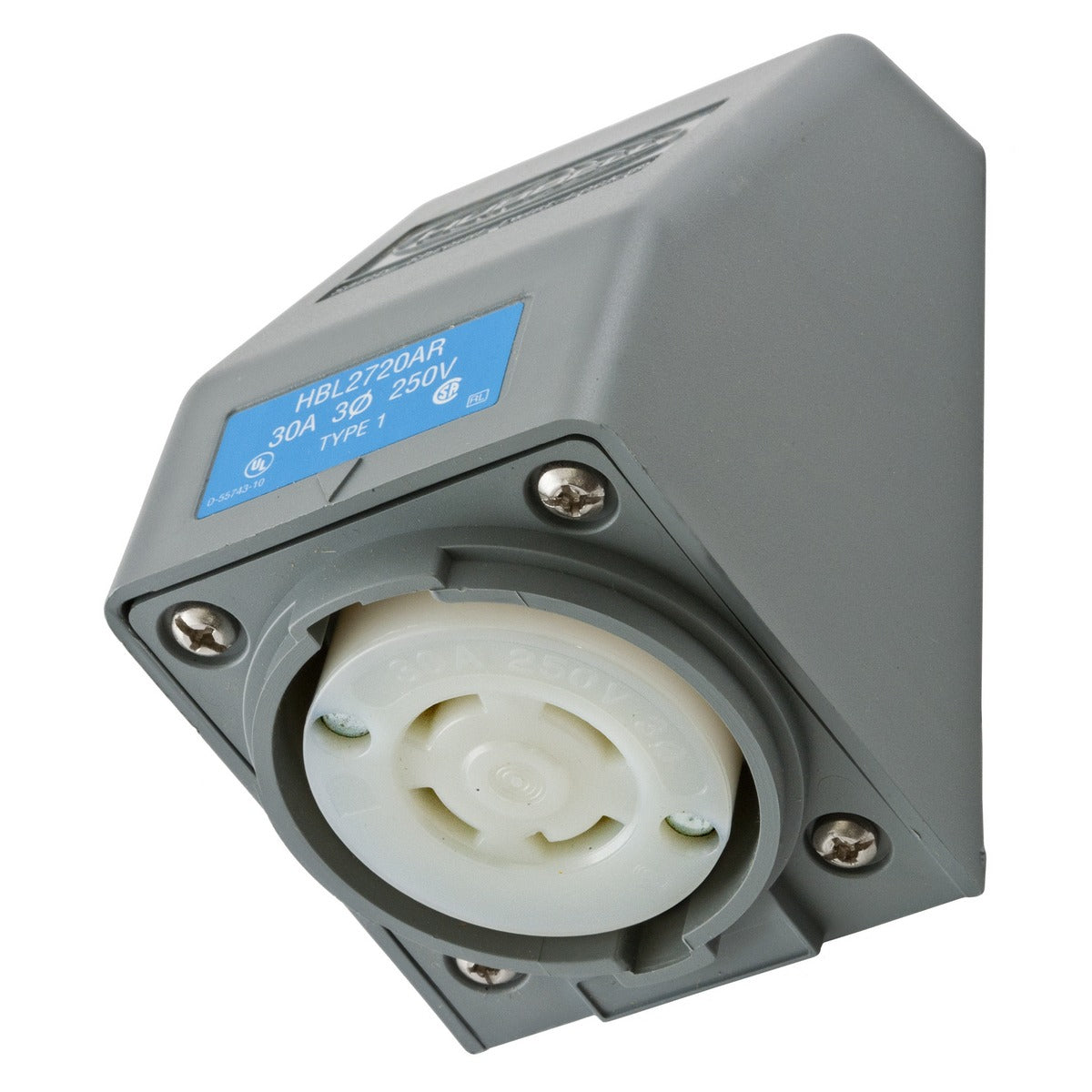 HUBBELL Hubbell HBL2720AR Safety-Shroud Twist-Lock Locking Receptacle 3 hp (Angled)