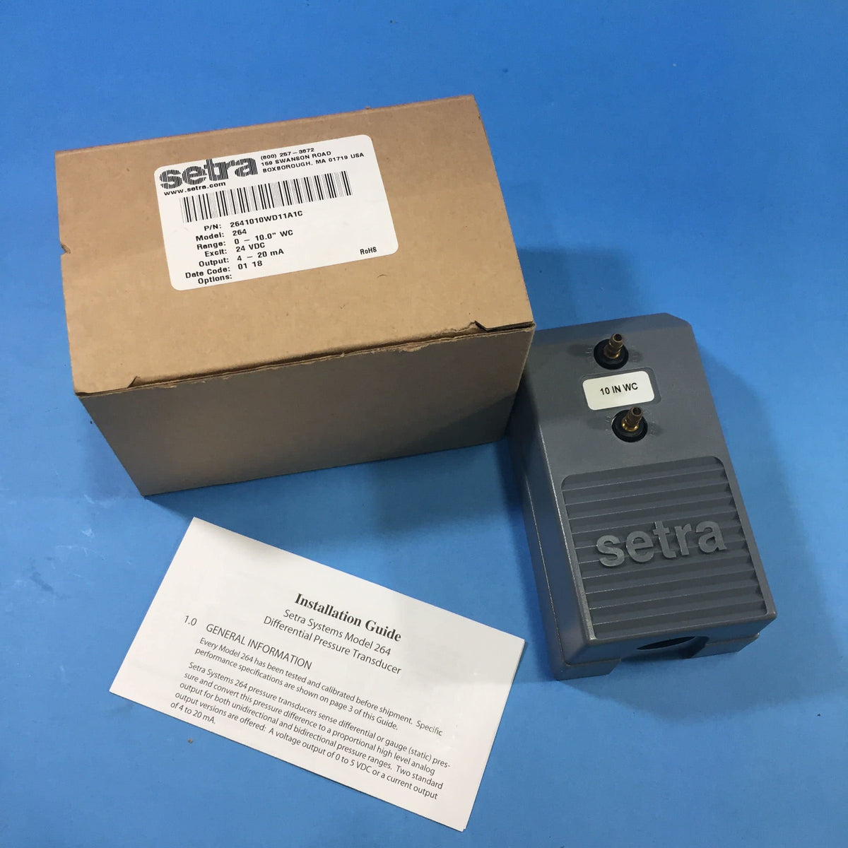 SETRA SYSTEMS 2641010WD11A1C Low Differential Pressure Transducer 4-20mA Output, Unidirectional 0 to 10 inches W.C.