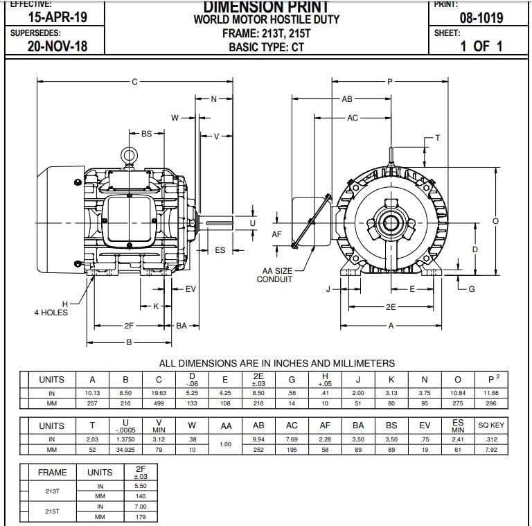 Nidec HD10P2E 10 HP 1800 RPM 215T Frame 208-230/460V TEFC Electric Motor