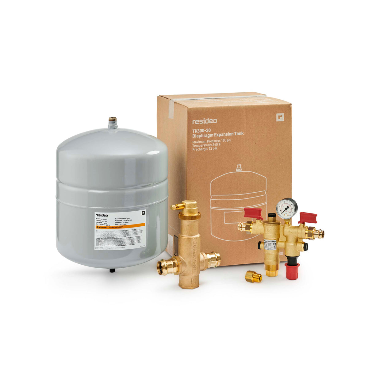 Resideo TK30PV100PNKP Boiler Trim Kit w/ 4.4 Gal Expansion Tank, Pressure Relief Valve, and Installation Hardware