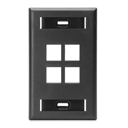 Leviton 42080-4ES QuickPort Wallplate Single-Gang 4-Port Black