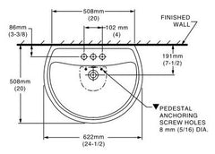 American Standard 0236.111.020 Cadet Pedestal Bathroom Sink 1-Hole