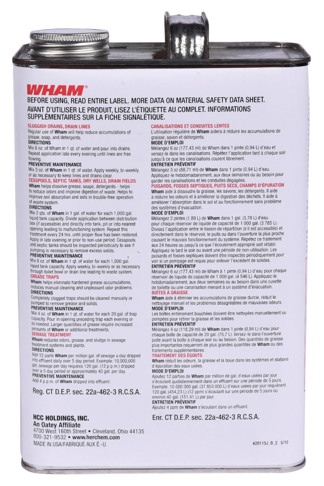 Hercules 20115 Wham 1 Gallon Drain Cleaner - Liquid Amber