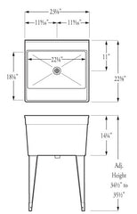 Florestone FM-1 Utility Sink 23-1/8 x 22-3/8 x 34-1/2 to 35-1/2 Inch White