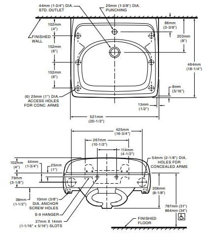 American Standard 356.421.020 Lucerne Wall Hung Bathroom Sink Vitreous China White