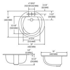 Mansfield Plumbing 249-4-WHITE Drop-In Bathroom Sink 19 Inch White