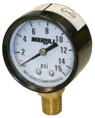 Merrill PGNL15 Pressure Gauge 0-15 PSI Lead-Free Dial Brass Connection Replacement PGNL15