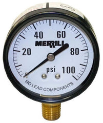 Merrill PGNL25100 Pressure Gauge 1/4 Inch MPT 0 to 100 PSI 2-1/2 Inch Dial