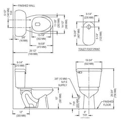 Mansfield Plumbing 135-WHITE Elongated Front Toilet Bowl 1.6 GPF 12 Inch Rough-In White Replacement 135-160