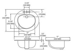 Mansfield Plumbing 237-8-WHITE Drop-In Bathroom Sink 20.5x17 inches 8 Inch Hole Center Vitreous China White