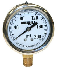 Merrill PGLNL200 Pressure Gauge 1/4 Inch 0 to 200 PSI