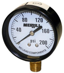 Merrill PGNL25200 Pressure Gauge Differential Type 0-200 PSI Lead-Free