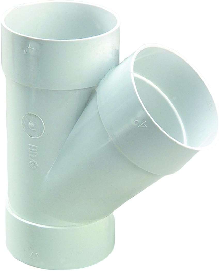 NDS 64P08 6 by 4 Wye Hub by Hub White PVC Solvent Weld Reducing Sewer and Drain 45D Replacement 64P08