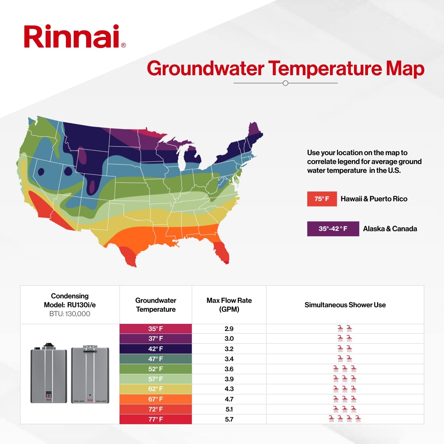 Rinnai RU130iN Condensing Tankless Hot Water Heater 7 GPM Natural Gas Indoor Installation