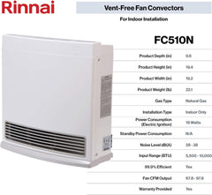 Rinnai FC510N Vent-Free Natural Gas Convector Heater 10000 BTU Beige