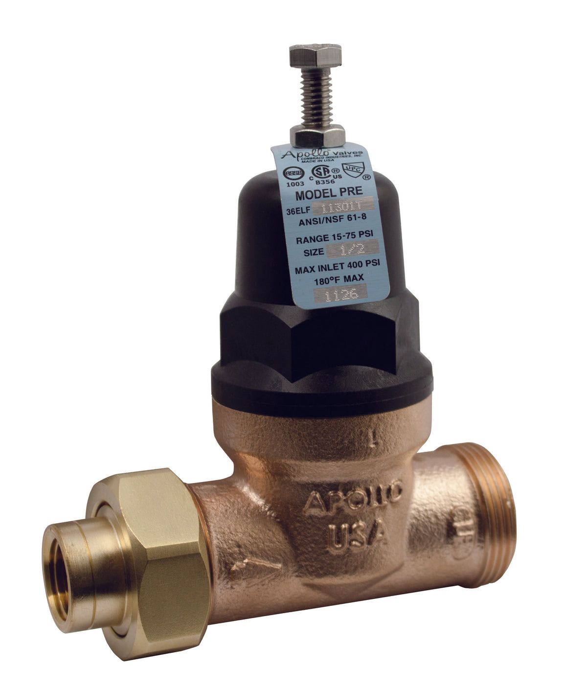 Apollo Valves 36ELF-1-1-4-01-T Pressure Reducing Valve 3/4 Inch FNPT Union x FNPT 400 PSIG Lead-Free