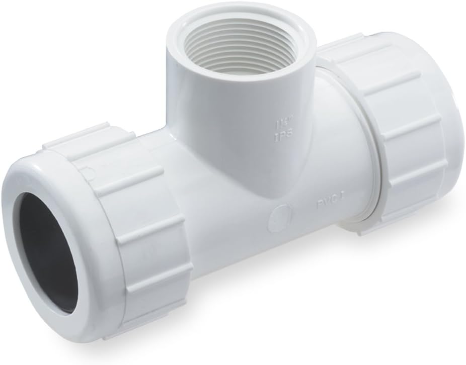 NDS CPT-0500-T Tee PVC Compression 0.5 Inch Union Compression x FPT 150 PSI Gray and White