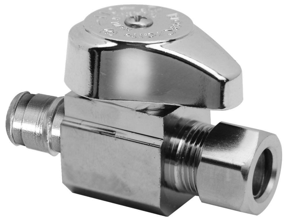 BrassCraft G2CEPX14X-C 1/2 inch x 3/8 inch Cold Expansion PEX Barb x Compression Straight Stop Valve Chrome Lead-Free