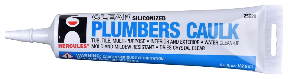 Hercules 25620 Siliconized Acrylic Latex Plumber Caulk 5.5 Fl Oz Tube Clear