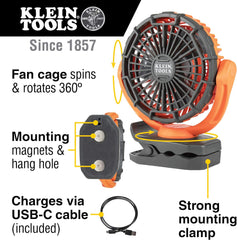 Klein Tools PJSFM1 Rechargeable Personal Jobsite Fan