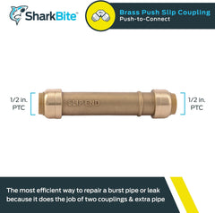 SharkBite U3008LFA Slip Coupling 1/2 Inch Brass Push-to-Connect