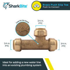 SharkBite U3370LFA Slip Tee 3/4 Inch Brass Plumbing Fitting Replacement U3370LFA