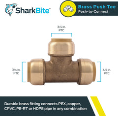 SharkBite U370LFA Tee Connector Brass 3/4 Inch Replacement U370LFA