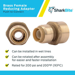 SharkBite U068LFA Brass Reducing Adapter 1/2 inch x 3/4 inch FNPT Push-to-Connect