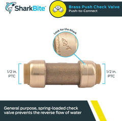 SharkBite U2008-0000LFA Check Valve Brass Push Connect for PEX, Copper, CPVC, and PE-RT